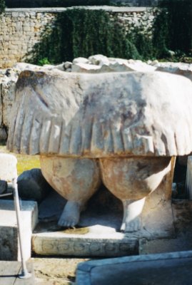 In the first apse on the right of the south temple in Tarxien is the remains of this statue. It would have dominated the space standing at least two metres tall.