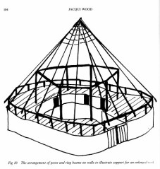A reconstruction drawing of how a courtyard house such as those found at Chysauster might have been roofed.